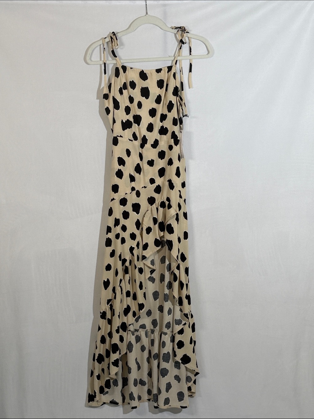 NWT Stillwater Maxi Dress Size M Black Tan Print Front Ruffle Leg Slit